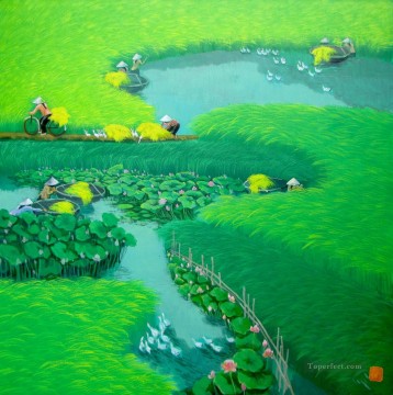 田んぼの蓮 ベトナム アジア Oil Paintings